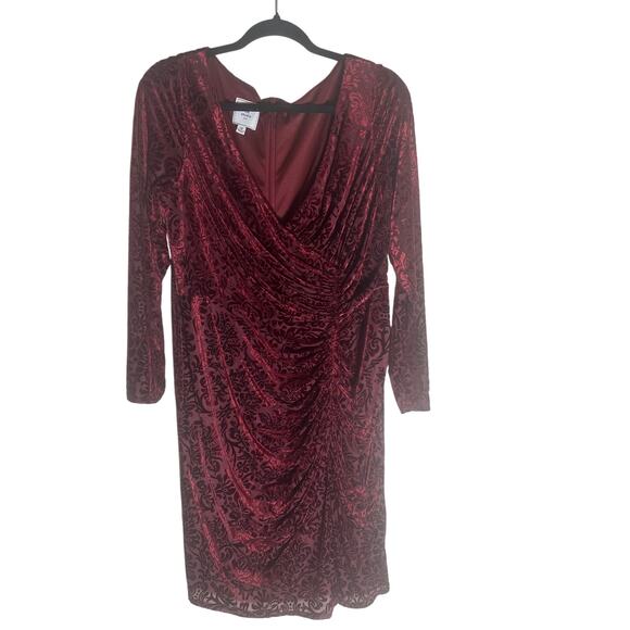 DB Studio Women's 18 Burgundy Velvet Ruched Midi Dress Long Sleeve Elegant - Picture 8 of 14